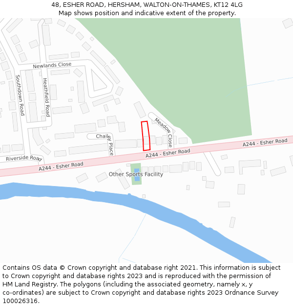 48, ESHER ROAD, HERSHAM, WALTON-ON-THAMES, KT12 4LG: Location map and indicative extent of plot