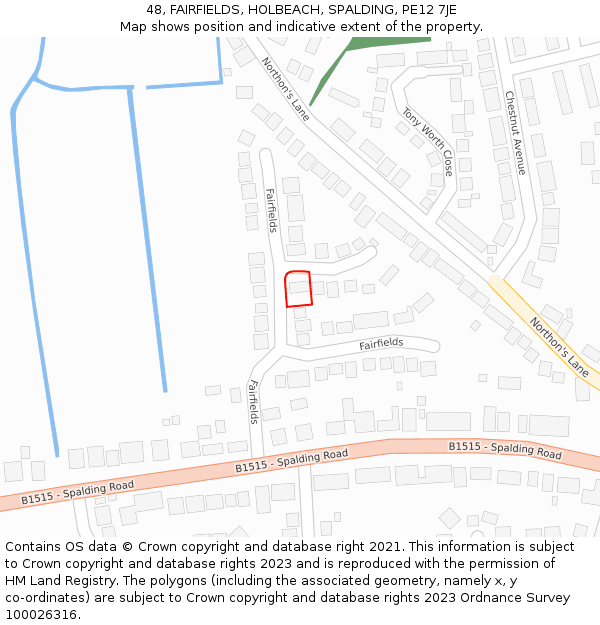 48, FAIRFIELDS, HOLBEACH, SPALDING, PE12 7JE: Location map and indicative extent of plot