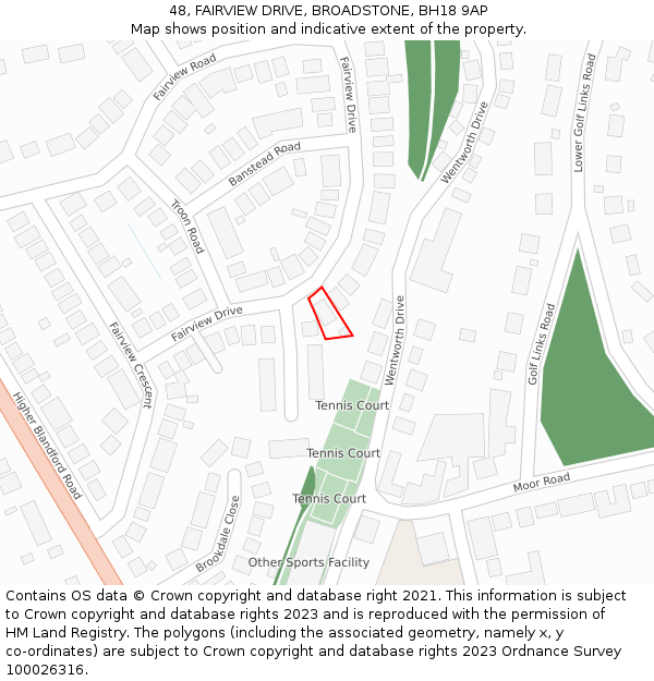 48, FAIRVIEW DRIVE, BROADSTONE, BH18 9AP: Location map and indicative extent of plot