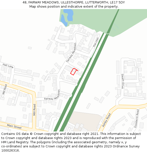 48, FAIRWAY MEADOWS, ULLESTHORPE, LUTTERWORTH, LE17 5DY: Location map and indicative extent of plot