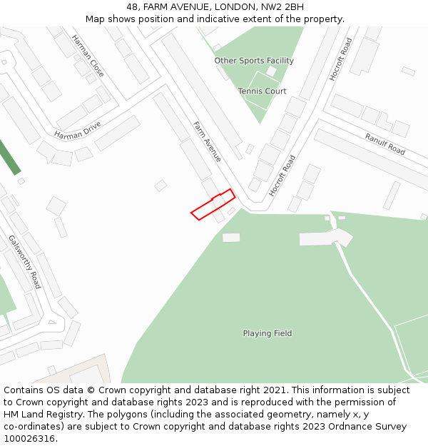 48, FARM AVENUE, LONDON, NW2 2BH: Location map and indicative extent of plot