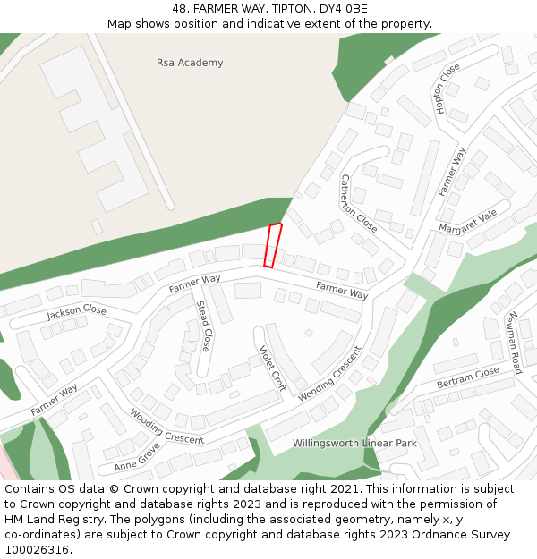 48, FARMER WAY, TIPTON, DY4 0BE: Location map and indicative extent of plot