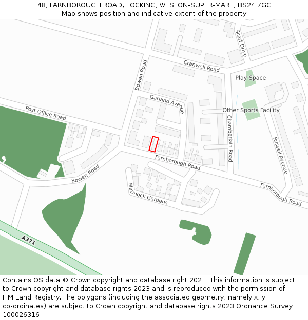 48, FARNBOROUGH ROAD, LOCKING, WESTON-SUPER-MARE, BS24 7GG: Location map and indicative extent of plot