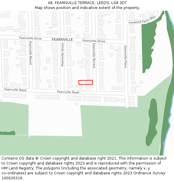 48, FEARNVILLE TERRACE, LEEDS, LS8 3DT: Location map and indicative extent of plot