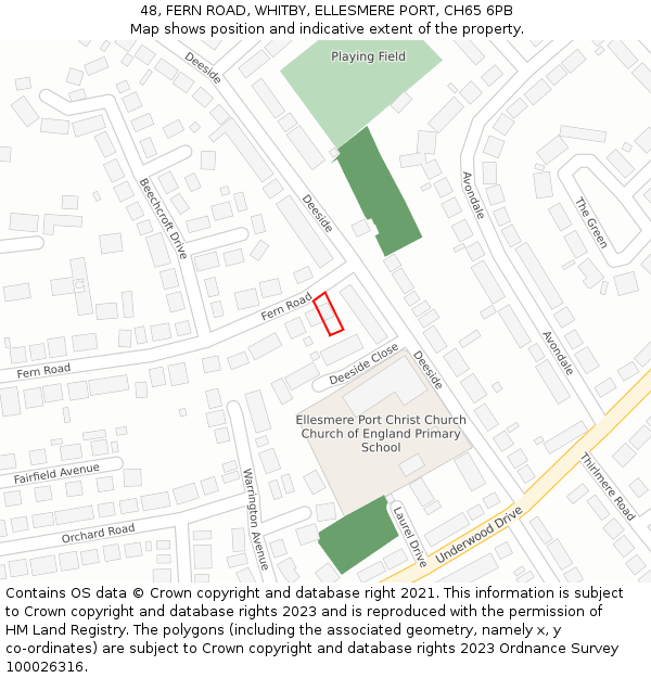 48, FERN ROAD, WHITBY, ELLESMERE PORT, CH65 6PB: Location map and indicative extent of plot