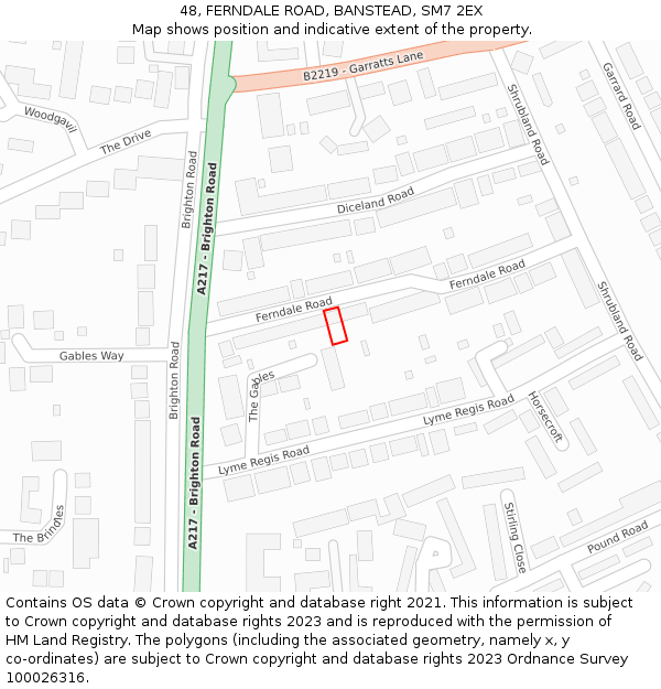 48, FERNDALE ROAD, BANSTEAD, SM7 2EX: Location map and indicative extent of plot