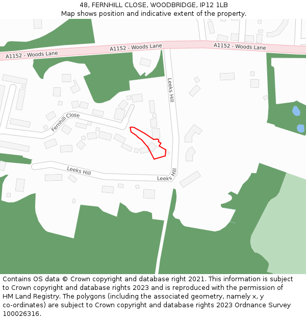 48, FERNHILL CLOSE, WOODBRIDGE, IP12 1LB: Location map and indicative extent of plot