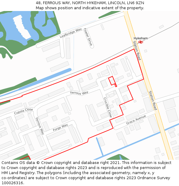 48, FERROUS WAY, NORTH HYKEHAM, LINCOLN, LN6 9ZN: Location map and indicative extent of plot