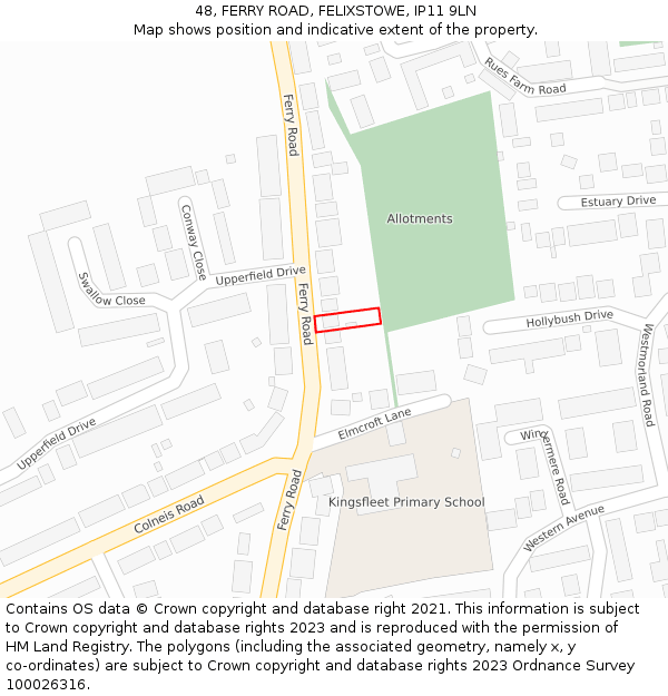 48, FERRY ROAD, FELIXSTOWE, IP11 9LN: Location map and indicative extent of plot