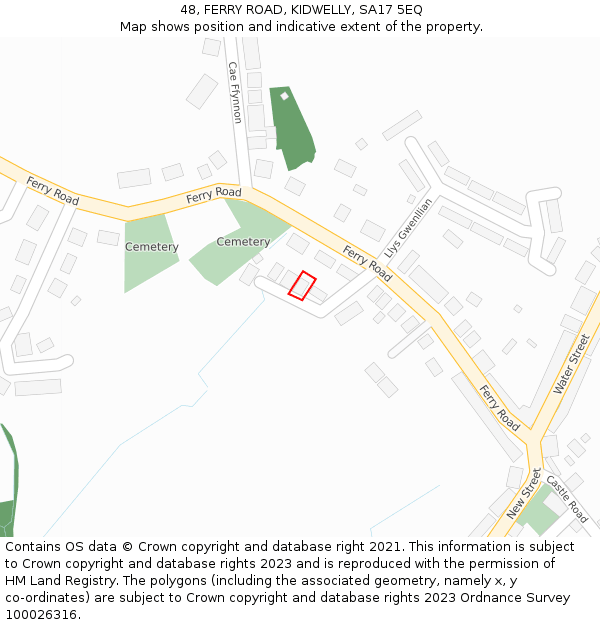 48, FERRY ROAD, KIDWELLY, SA17 5EQ: Location map and indicative extent of plot