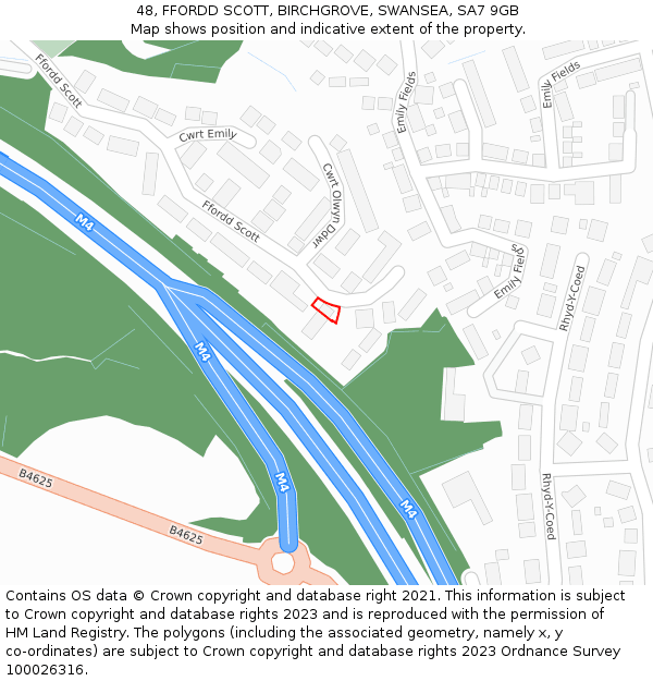 48, FFORDD SCOTT, BIRCHGROVE, SWANSEA, SA7 9GB: Location map and indicative extent of plot