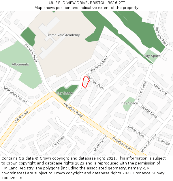 48, FIELD VIEW DRIVE, BRISTOL, BS16 2TT: Location map and indicative extent of plot