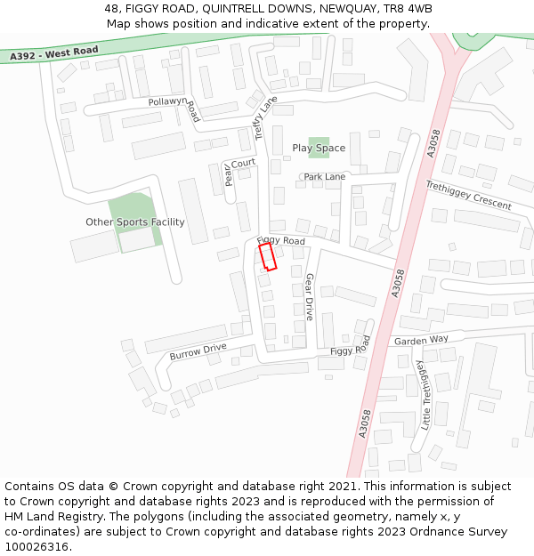 48, FIGGY ROAD, QUINTRELL DOWNS, NEWQUAY, TR8 4WB: Location map and indicative extent of plot