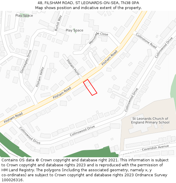 48, FILSHAM ROAD, ST LEONARDS-ON-SEA, TN38 0PA: Location map and indicative extent of plot