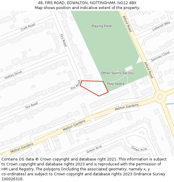 48, FIRS ROAD, EDWALTON, NOTTINGHAM, NG12 4BX: Location map and indicative extent of plot