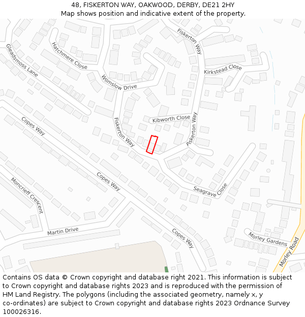 48, FISKERTON WAY, OAKWOOD, DERBY, DE21 2HY: Location map and indicative extent of plot