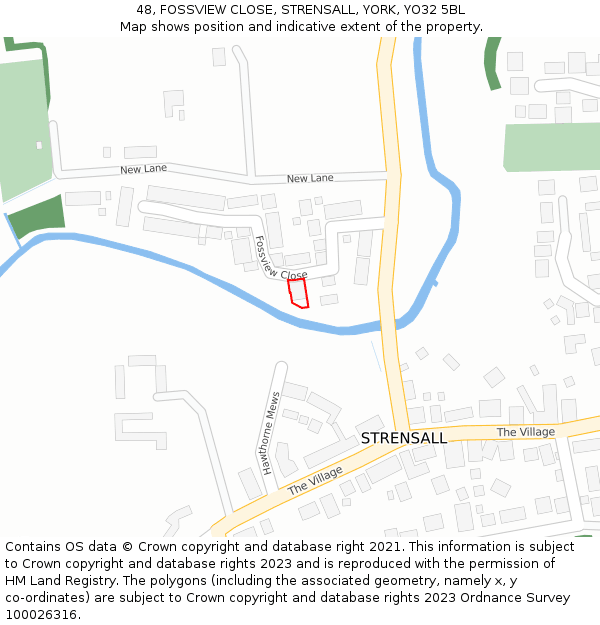 48, FOSSVIEW CLOSE, STRENSALL, YORK, YO32 5BL: Location map and indicative extent of plot