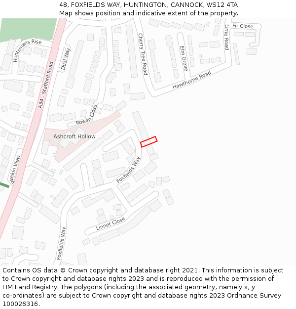 48, FOXFIELDS WAY, HUNTINGTON, CANNOCK, WS12 4TA: Location map and indicative extent of plot