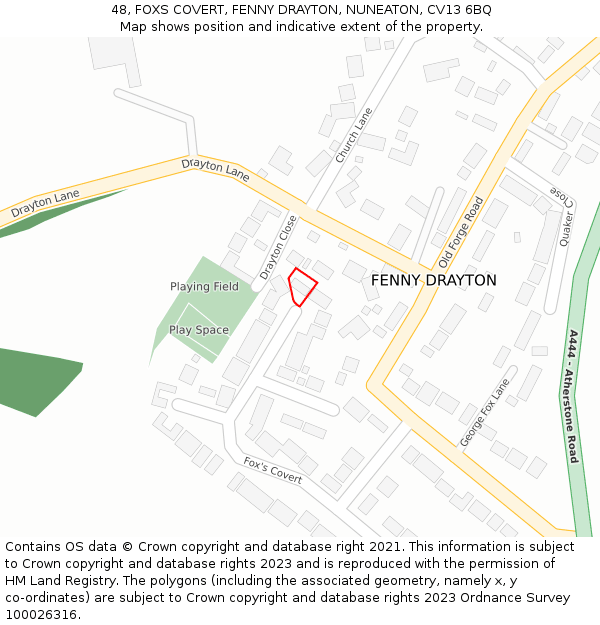 48, FOXS COVERT, FENNY DRAYTON, NUNEATON, CV13 6BQ: Location map and indicative extent of plot