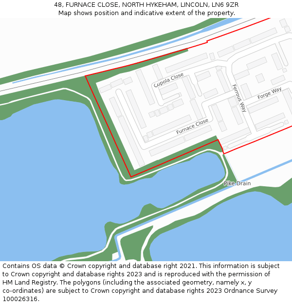 48, FURNACE CLOSE, NORTH HYKEHAM, LINCOLN, LN6 9ZR: Location map and indicative extent of plot