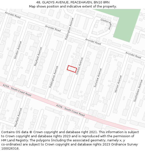 48, GLADYS AVENUE, PEACEHAVEN, BN10 8RN: Location map and indicative extent of plot