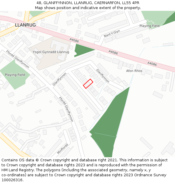 48, GLANFFYNNON, LLANRUG, CAERNARFON, LL55 4PR: Location map and indicative extent of plot