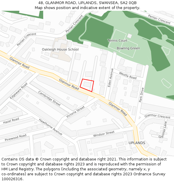 48, GLANMOR ROAD, UPLANDS, SWANSEA, SA2 0QB: Location map and indicative extent of plot