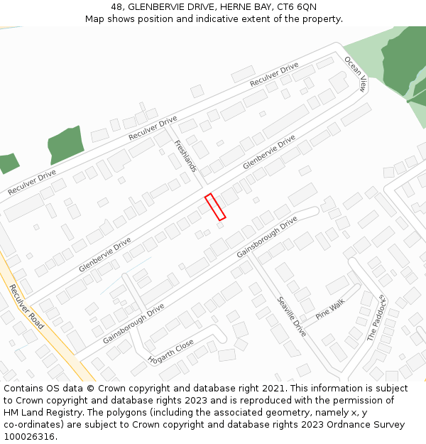 48, GLENBERVIE DRIVE, HERNE BAY, CT6 6QN: Location map and indicative extent of plot