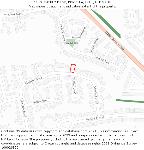 48, GLENFIELD DRIVE, KIRK ELLA, HULL, HU10 7UL: Location map and indicative extent of plot