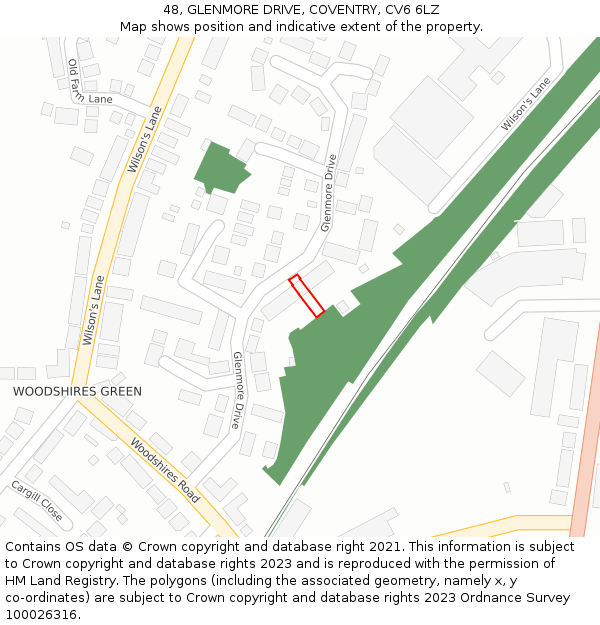 48, GLENMORE DRIVE, COVENTRY, CV6 6LZ: Location map and indicative extent of plot