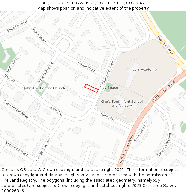 48, GLOUCESTER AVENUE, COLCHESTER, CO2 9BA: Location map and indicative extent of plot