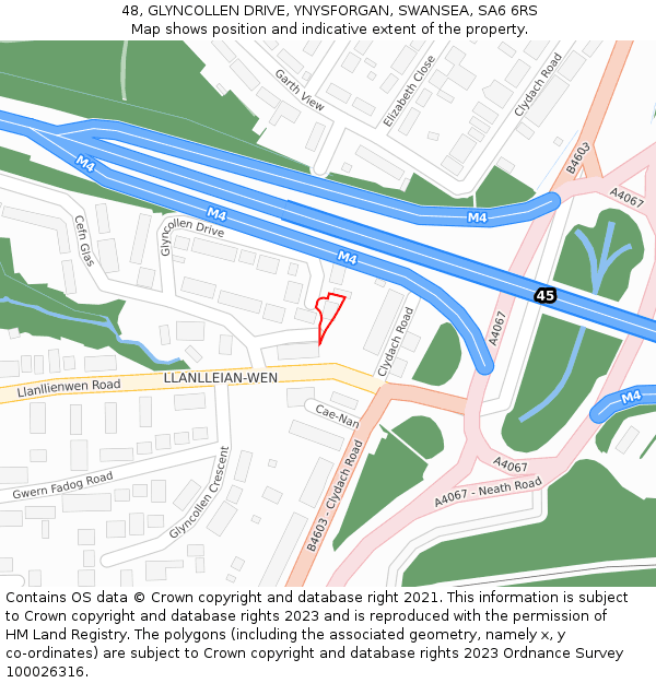 48, GLYNCOLLEN DRIVE, YNYSFORGAN, SWANSEA, SA6 6RS: Location map and indicative extent of plot