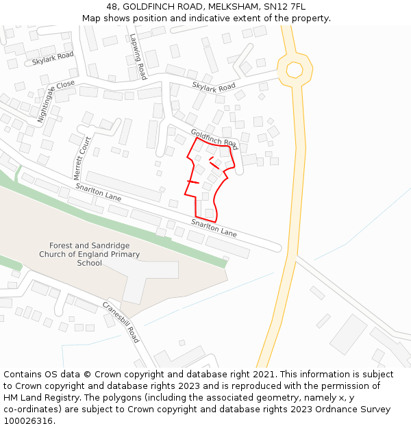 48, GOLDFINCH ROAD, MELKSHAM, SN12 7FL: Location map and indicative extent of plot