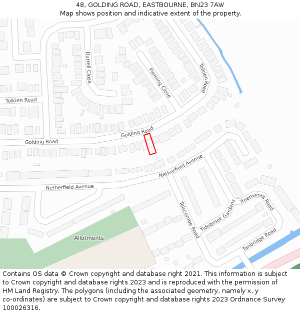 48, GOLDING ROAD, EASTBOURNE, BN23 7AW: Location map and indicative extent of plot