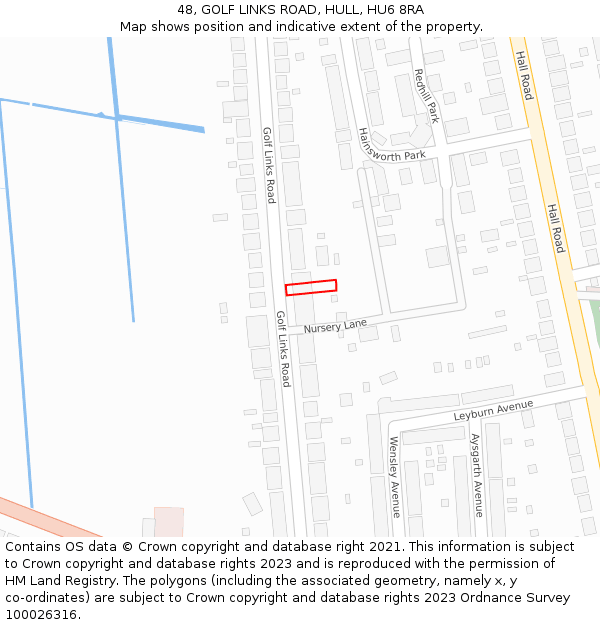 48, GOLF LINKS ROAD, HULL, HU6 8RA: Location map and indicative extent of plot