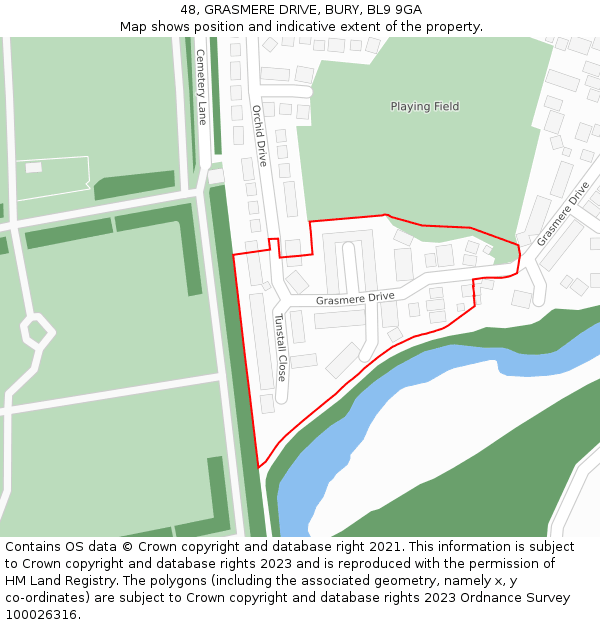 48, GRASMERE DRIVE, BURY, BL9 9GA: Location map and indicative extent of plot