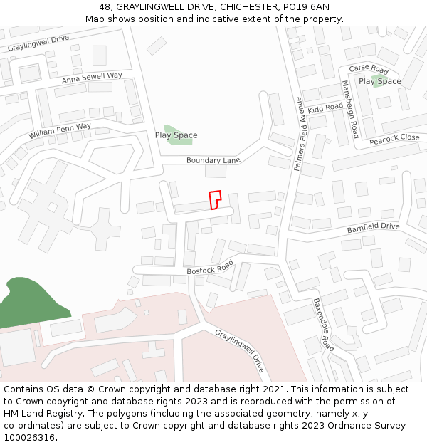 48, GRAYLINGWELL DRIVE, CHICHESTER, PO19 6AN: Location map and indicative extent of plot