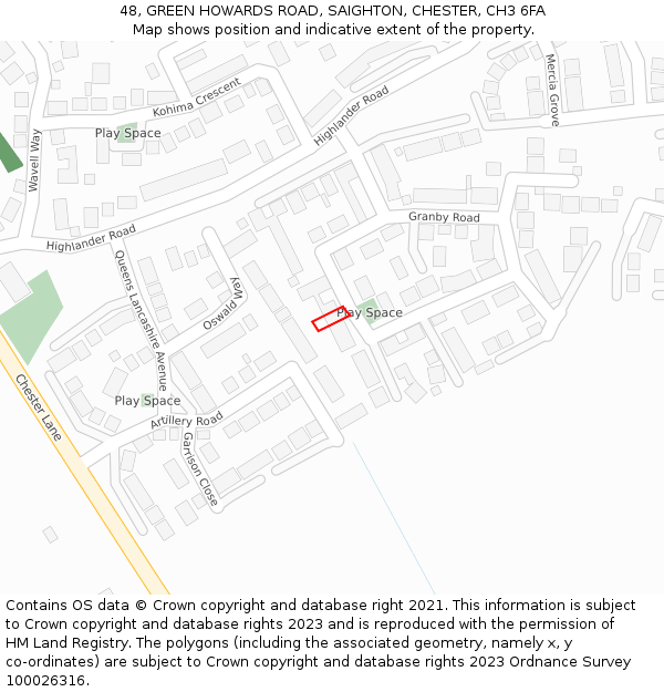 48, GREEN HOWARDS ROAD, SAIGHTON, CHESTER, CH3 6FA: Location map and indicative extent of plot