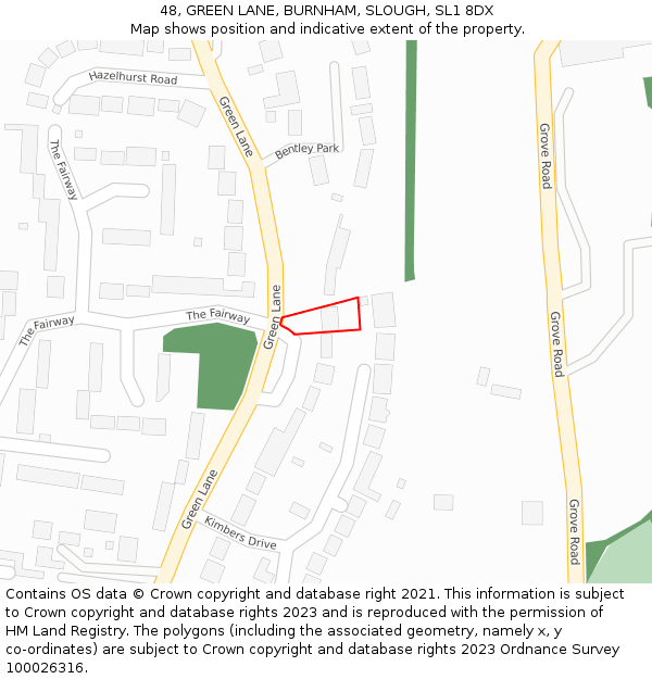 48, GREEN LANE, BURNHAM, SLOUGH, SL1 8DX: Location map and indicative extent of plot