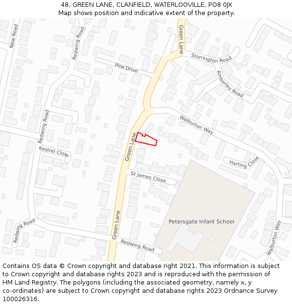 48, GREEN LANE, CLANFIELD, WATERLOOVILLE, PO8 0JX: Location map and indicative extent of plot