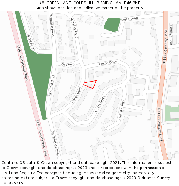 48, GREEN LANE, COLESHILL, BIRMINGHAM, B46 3NE: Location map and indicative extent of plot