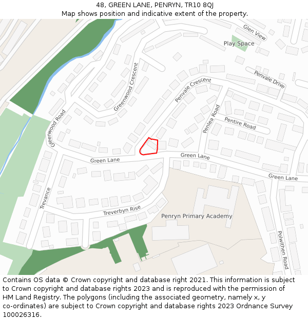 48, GREEN LANE, PENRYN, TR10 8QJ: Location map and indicative extent of plot