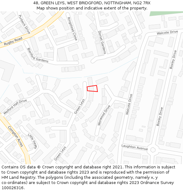 48, GREEN LEYS, WEST BRIDGFORD, NOTTINGHAM, NG2 7RX: Location map and indicative extent of plot