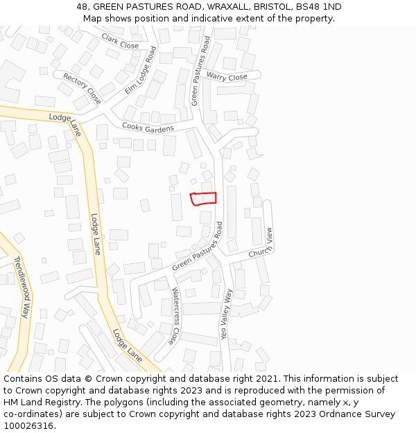 48, GREEN PASTURES ROAD, WRAXALL, BRISTOL, BS48 1ND: Location map and indicative extent of plot