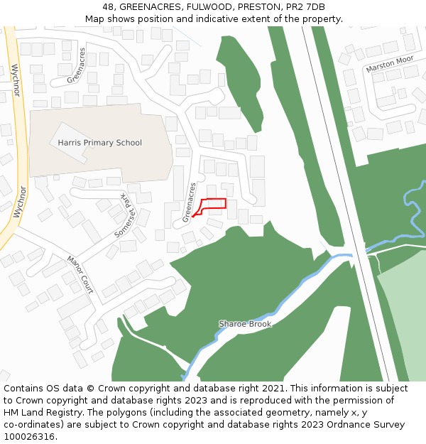 48, GREENACRES, FULWOOD, PRESTON, PR2 7DB: Location map and indicative extent of plot