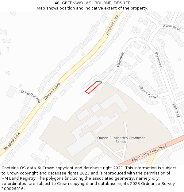 48, GREENWAY, ASHBOURNE, DE6 1EF: Location map and indicative extent of plot