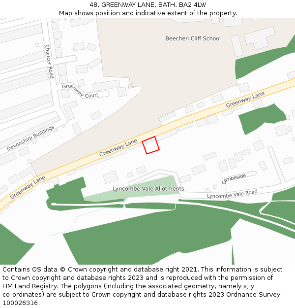 48, GREENWAY LANE, BATH, BA2 4LW: Location map and indicative extent of plot