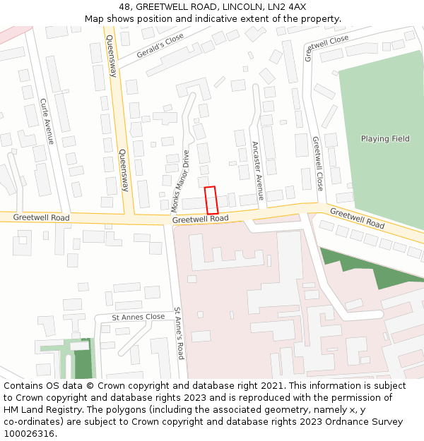 48, GREETWELL ROAD, LINCOLN, LN2 4AX: Location map and indicative extent of plot