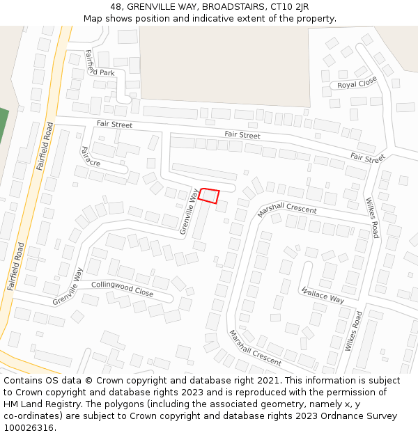 48, GRENVILLE WAY, BROADSTAIRS, CT10 2JR: Location map and indicative extent of plot