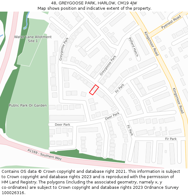 48, GREYGOOSE PARK, HARLOW, CM19 4JW: Location map and indicative extent of plot